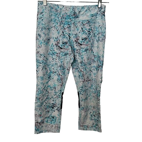 CALVIN KLEIN PERFORMANCE LEGGINGS, WOMENS, L, TEAL PINK WHITE ABSTRACT, CROPPED - Picture 1 of 10